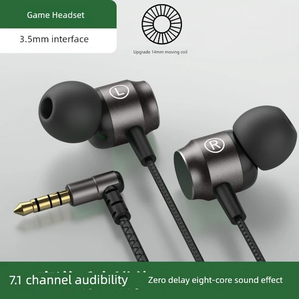 Kulak İçi Dirsekli Kablolu Kulaklık - Siyah Yuvarlak Delik Sekiz Çekirdek HD Surround