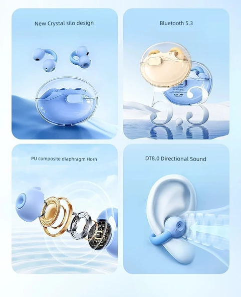 Kemik İletimli Bluetooth 5.3 Kulaklık - Açık Mavi - Resim 7