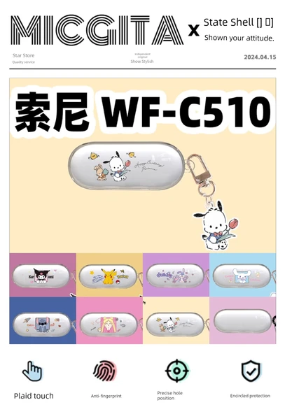 Sony WF-C510 Şeffaf Kulomi Desenli Kulaklık Koruyucu Kılıf + Kolye - 6