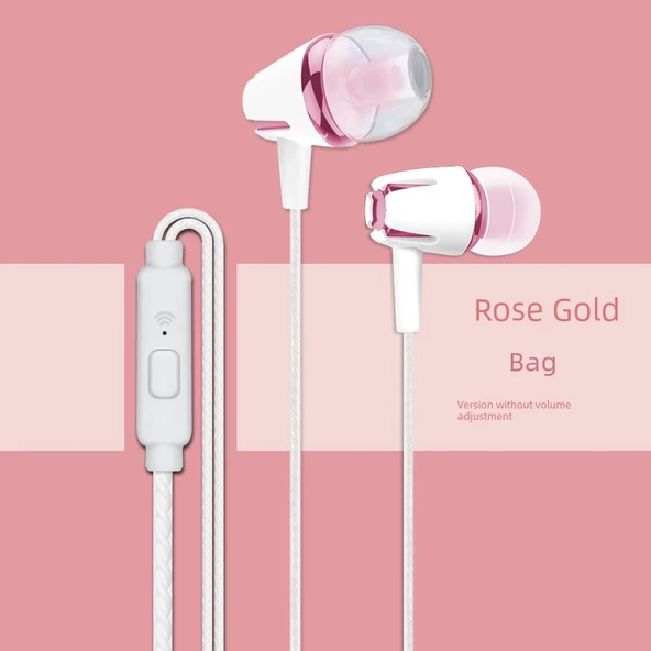 Kablolu Mikrofonlu Kulak İçi Kulaklık Basit Versiyon - Rose Gold