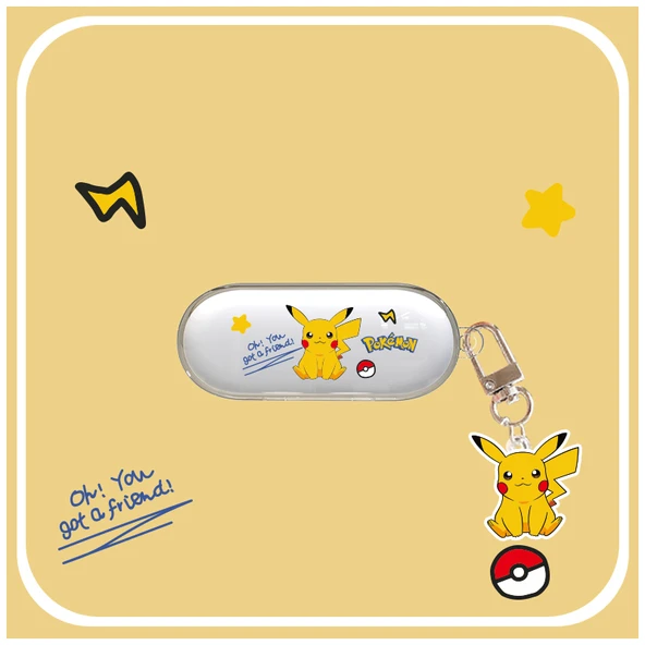 Sony WF-C510 Şeffaf Oturan Pikachu Desenli Kulaklık Koruyucu Kılıf + Kolye