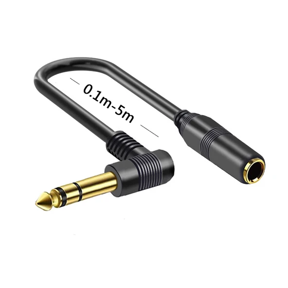 6.5mm TS Erkek - Dişi Dirsekli Mikrofon Kablosu - Çift Kanal 3m