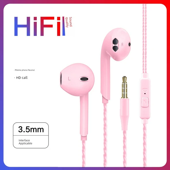 Mikrofonlu Kablolu Kulak İçi Kulaklık - Pembe K61