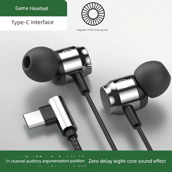 Kulak İçi Dirsekli Kablolu Kulaklık - Siyah Düz Delik Sekiz Çekirdek HD Surround