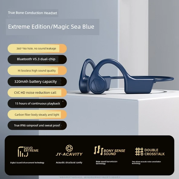 Kemik İletimli Bluetooth Kulaklık - Mavi - Suya ve Tere Dayanıklı