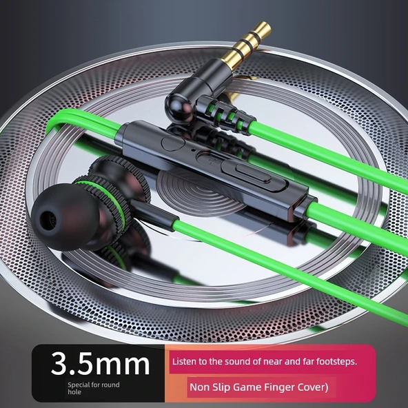 Kablolu Kulak İçi E-Spor Oyuncu Kulaklığı - Yeşil, 1.2m, 3.5mm