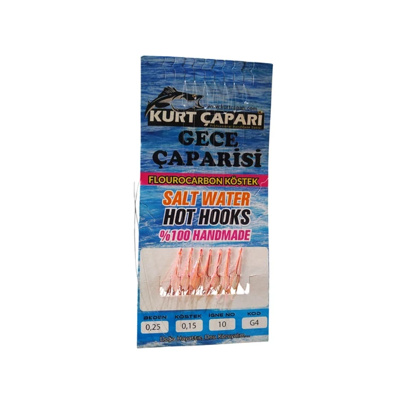 Kurt Gece Çaparisi 10 Numara 7 Kırmızı İğneli Pembe Glowlu 0.25 Beden 0.15 Kısa Köstek ürün görseli 1