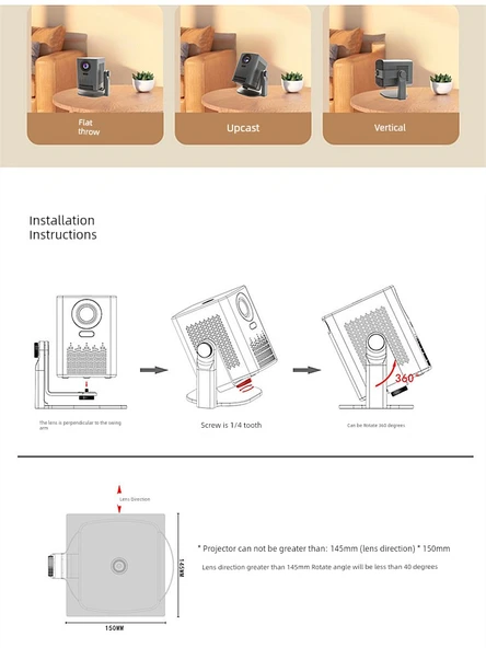 Masaüstü Projektör Pan Tilt Standı - Siyah - 5