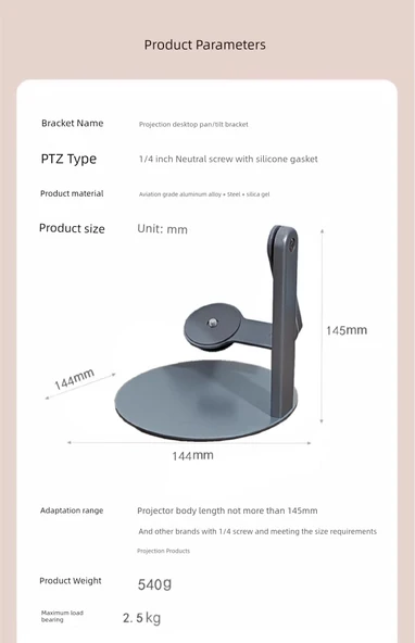 Orta Boy Masaüstü 360° Dönebilen Metal Projektör Pan Tilt Standı - Beyaz (2.5kg Taşıma Kapasiteli) - 8
