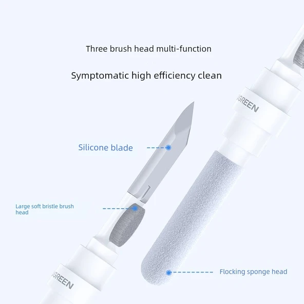 Kulaklık Temizleme Fırça Seti - Gri Silikon Uçlu, Pamuklu Çubuk, Yumuşak Fırça - Resim 4