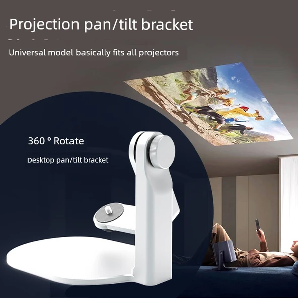 360° Dönebilen Projektör Braketi - Beyaz Masaüstü Pan-Tilt Montaj - 2