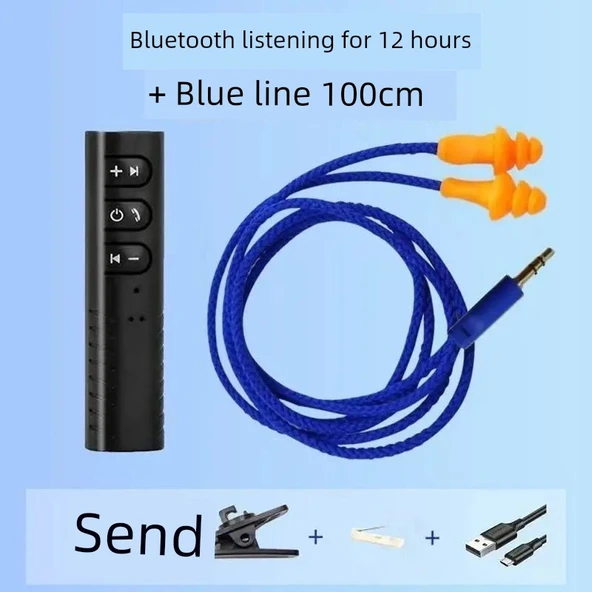 Bluetooth Baslıklı Kablolu Kulaklık - 10 Saat Çalma Süresi 100cm Mavi Çizgili