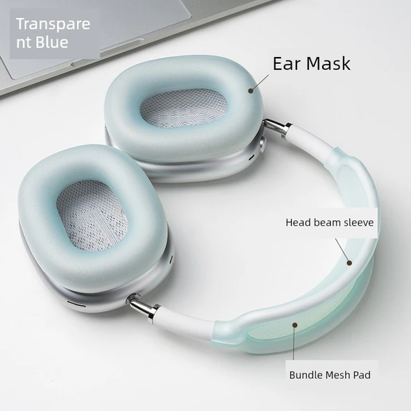 AirPods Max Kılıf - Buz ve Mavi Kafa Bandı, File Ped ve Kulaklık Maskesi