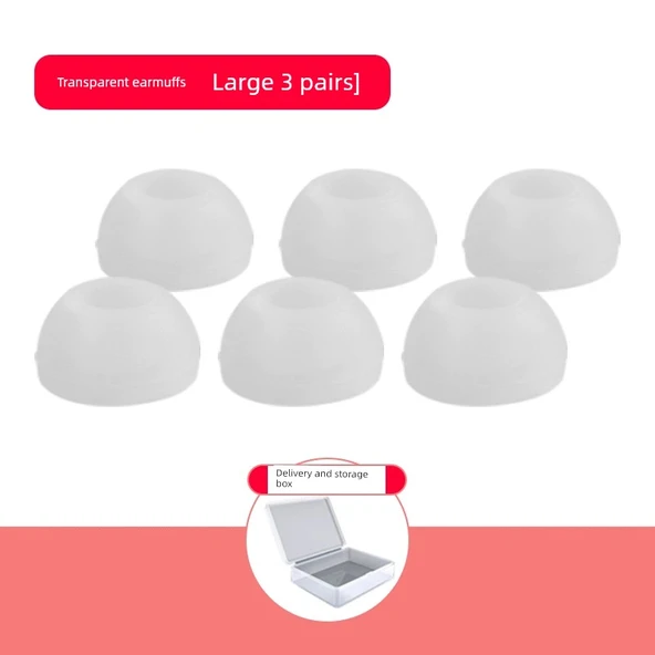 Bluetooth Kulaklık Silikon Koruyucu Kılıf - Şeffaf - Büyük Boy 3 Çift - Kutulu