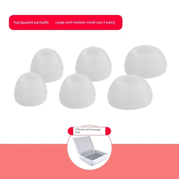Bluetooth Kulaklık Silikon Koruyucu Kılıf - Karışık Şeffaf (Büyük, Orta, Küçük) - Tek Çift