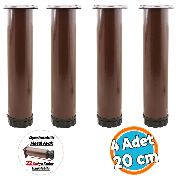 Mobilya Kanepe Baza Koltuk Metal Destek Ayağı Ayarlanabilir Kahverengi Ayak 20 cm 4 Adet ürün görseli