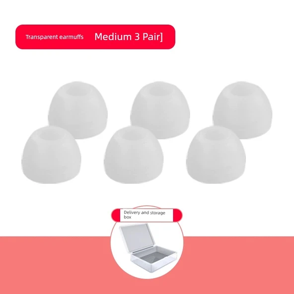 Bluetooth Kulaklık Silikon Koruyucu Kılıf - Şeffaf - Orta Boy 3 Çift - Kutulu