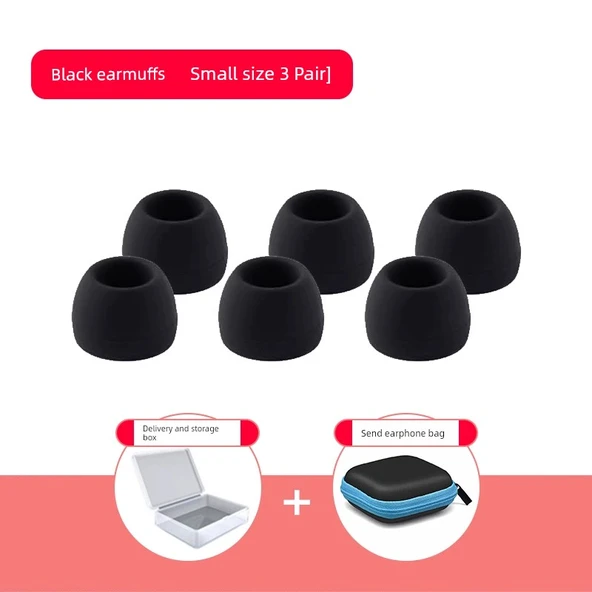 Bluetooth Kulaklık Silikon Koruyucu Kılıf - Siyah - Küçük Boy 3 Çift - Kutulu ve Çantalı