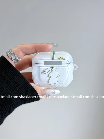 Apple AirPods 3 için Silikon Koruyucu Kılıf - Tek Kabuk + Büyük Kaz Kolye - 3