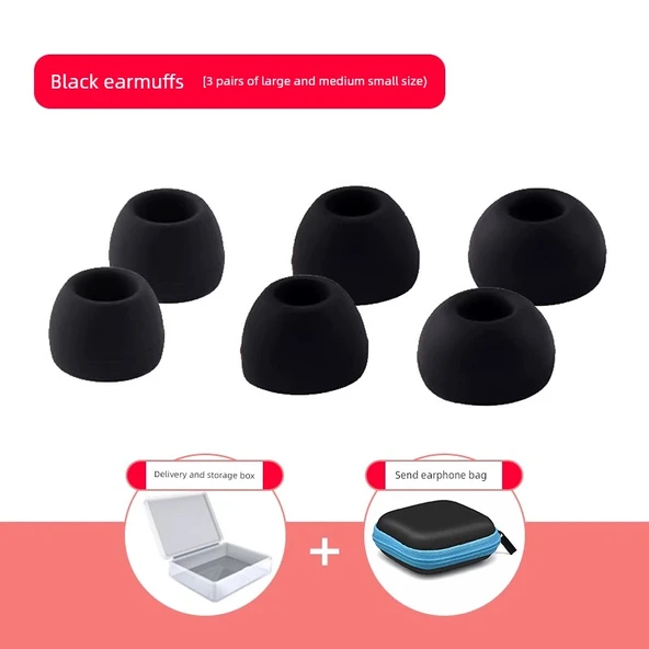Bluetooth Kulaklık Silikon Koruyucu Kılıf - Karışık Siyah (Büyük, Orta, Küçük) - Tek Çift - Çantalı