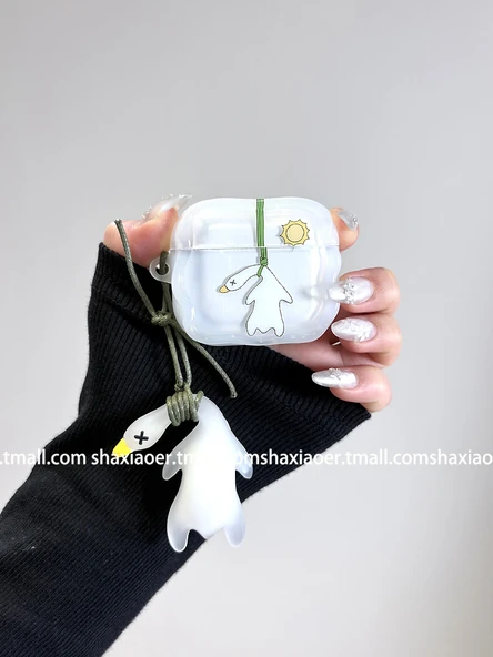 Apple AirPods 3 için Silikon Koruyucu Kılıf - Tek Kabuk + Büyük Kaz Kolye - 2