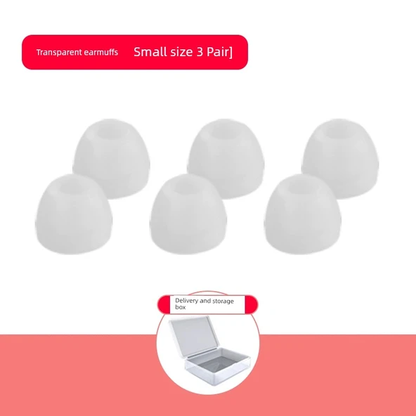 Bluetooth Kulaklık Silikon Koruyucu Kılıf - Şeffaf - Küçük Boy 3 Çift - Kutulu