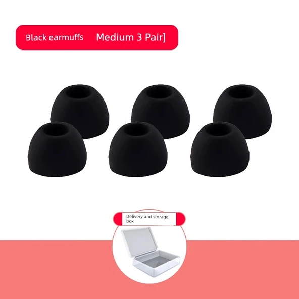 Bluetooth Kulaklık Silikon Koruyucu Kılıf - Siyah - Orta Boy 3 Çift - Kutulu