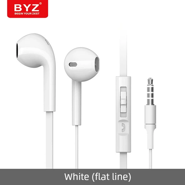BYZ Kulak İçi Kulaklık - Beyaz (Düz Kablo)