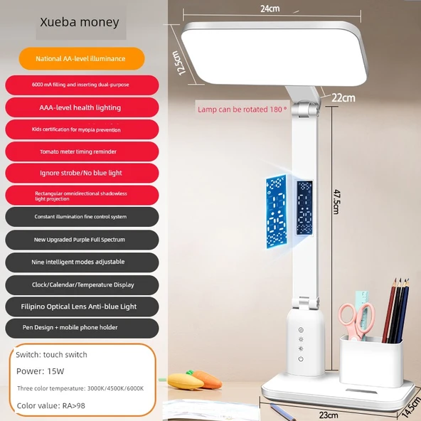 Akıllı Ses Kontrollü Miyopi Önleyici LED Masa Lambası - 15W 6000mA AA Takvimli