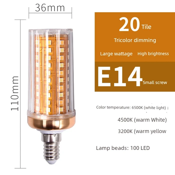E14 LED Mısır Ampul - 20W - Üç Renkli Işık