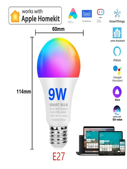Akıllı LED Ampul - 9W - E27 Duy - Kısılabilir - HomeKit ve CozyLife Uyumlu