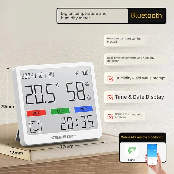 Akıllı Sıcaklık Nem Ölçer - Bluetooth'lu Geniş Ekran