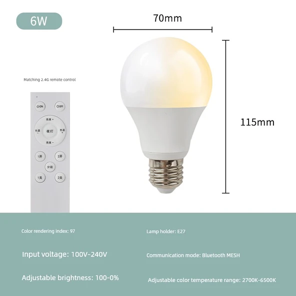 Mijia E27 6W Akıllı LED Ampul + 2.4G Uzaktan Kumanda