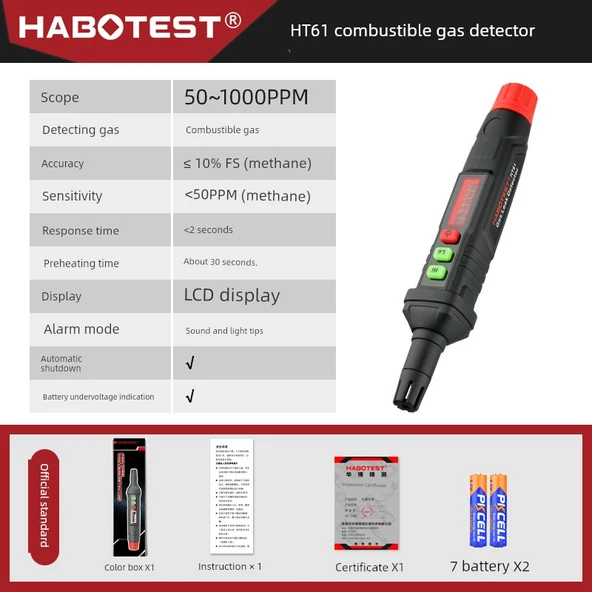 HABOTEST HT61 Yanıcı Gaz Kaçak Dedektörü