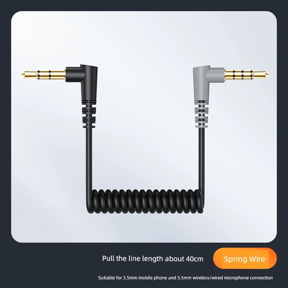 3.5mm Çift Başlıklı Mikrofon Kablosu - Telefon Modeli (Yaylı, Açılı)