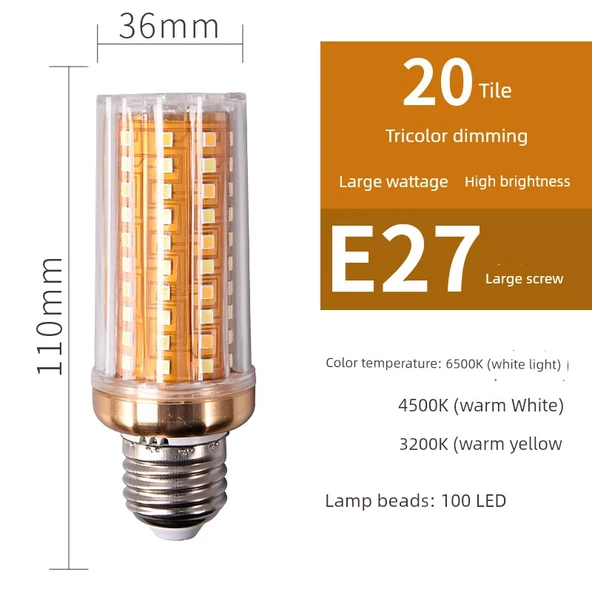 E27 LED Mısır Ampul - 20W - Üç Renkli Işık