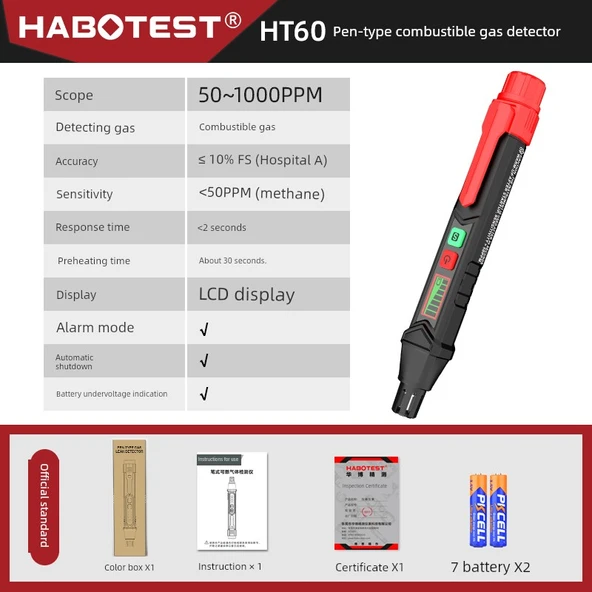 HABOTEST HT60 Yanıcı Gaz Kaçak Dedektörü