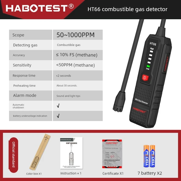 HABOTEST HT66 Yanıcı Gaz Kaçak Dedektörü