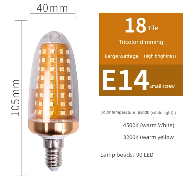 E14 LED Mısır Ampul - 18W - Üç Renkli Işık