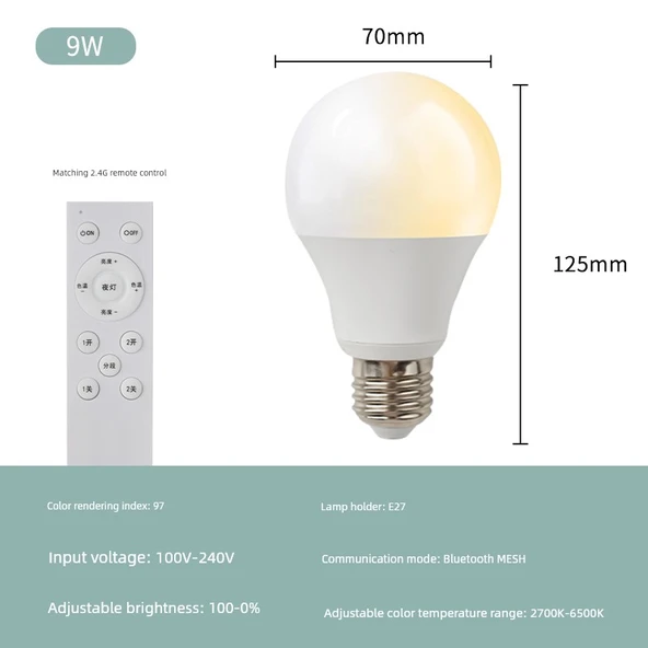 Akıllı LED Ampul E27 9W RA97 - Uzaktan Kumandalı