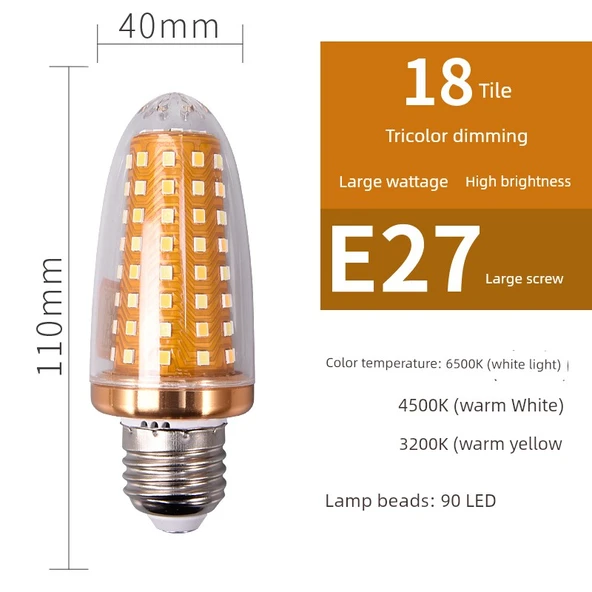 E27 LED Mısır Ampul - 30W - Üç Renkli Işık - 3