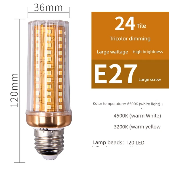 E27 LED Mısır Ampul - 24W - Üç Renkli Işık