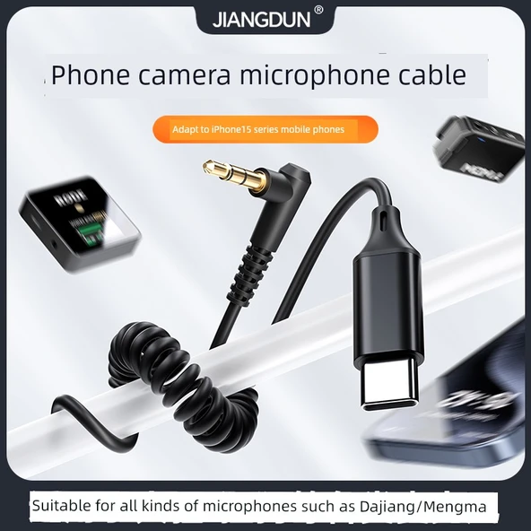 3.5mm Çift Başlıklı Mikrofon Kablosu - Telefon Modeli (Yaylı) - 2