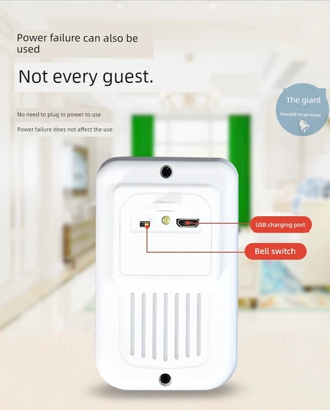 Akıllı Kablosuz Şarjlı Kapı Zili - Siyah - 3 Verici 2 Alıcı - Resim 9