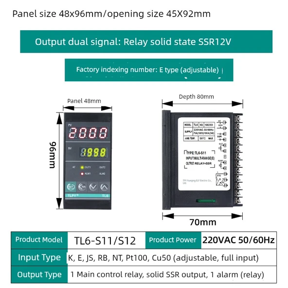 TL6 Dijital Sıcaklık Kontrol Cihazı - E Tipi Çift Çıkışlı (Röle/Solid State SSR)