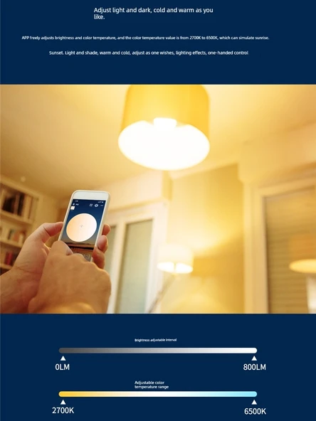 E27 9W Akıllı LED Ampul - WiFi, Bluetooth, Ses Kontrolü, Uzaktan Kumandalı - 110V - 3