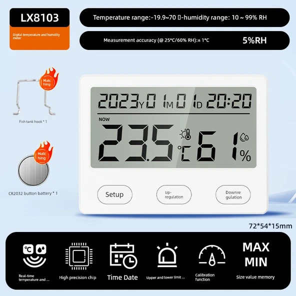 Dijital Akıllı Sıcaklık Nem Ölçer - LX8103 Premium