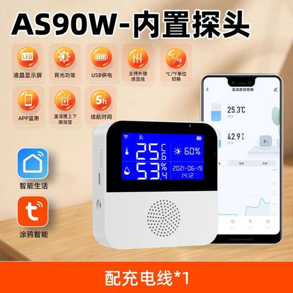 WiFi Kablosuz Mobil Telefon Uzaktan İzleme Termometresi - AS90W Dahili Problu