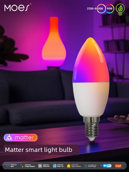 Akıllı WiFi Dimlenebilir E14 LED Mum Ampul - Süt Beyazı (Matter 6W) - 2