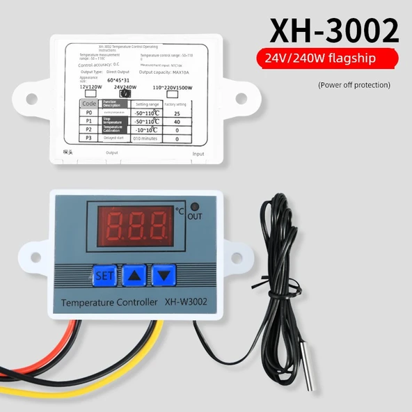 Dijital Termostat Kontrol Cihazı XH-W3002 - 24V/240W - Yüksek Kalite, Elektrik Kesintisi Korumalı